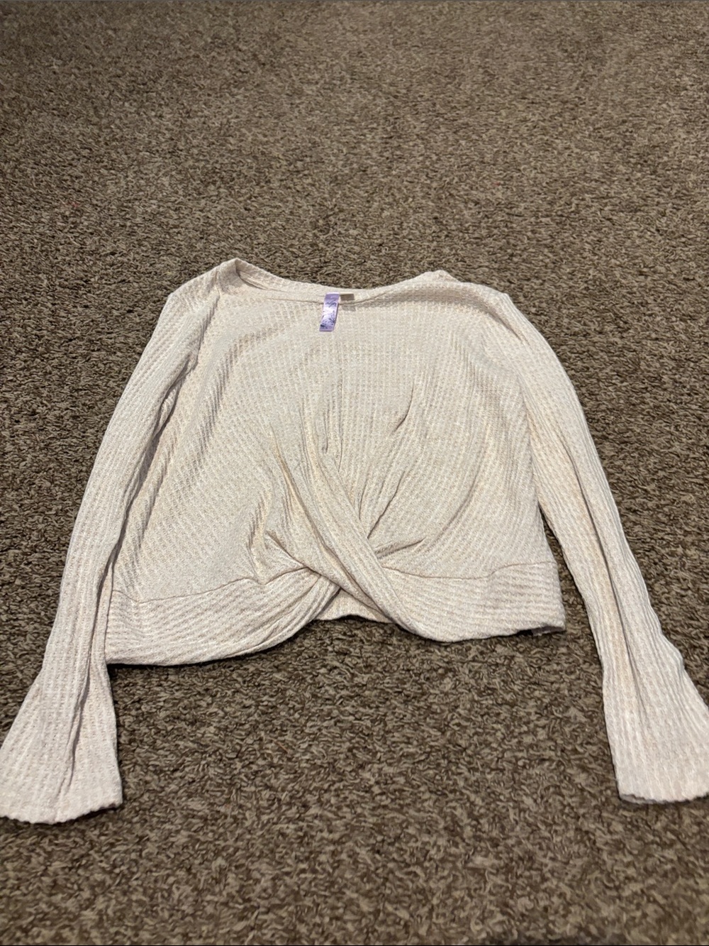 Alya Cream Ribbed Twist-Front Long Sleeve Crop Top